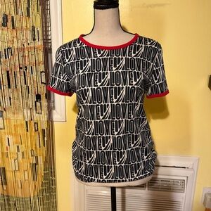 Nautica Black & White 'LOVE' Graphic Tee with Red Trim